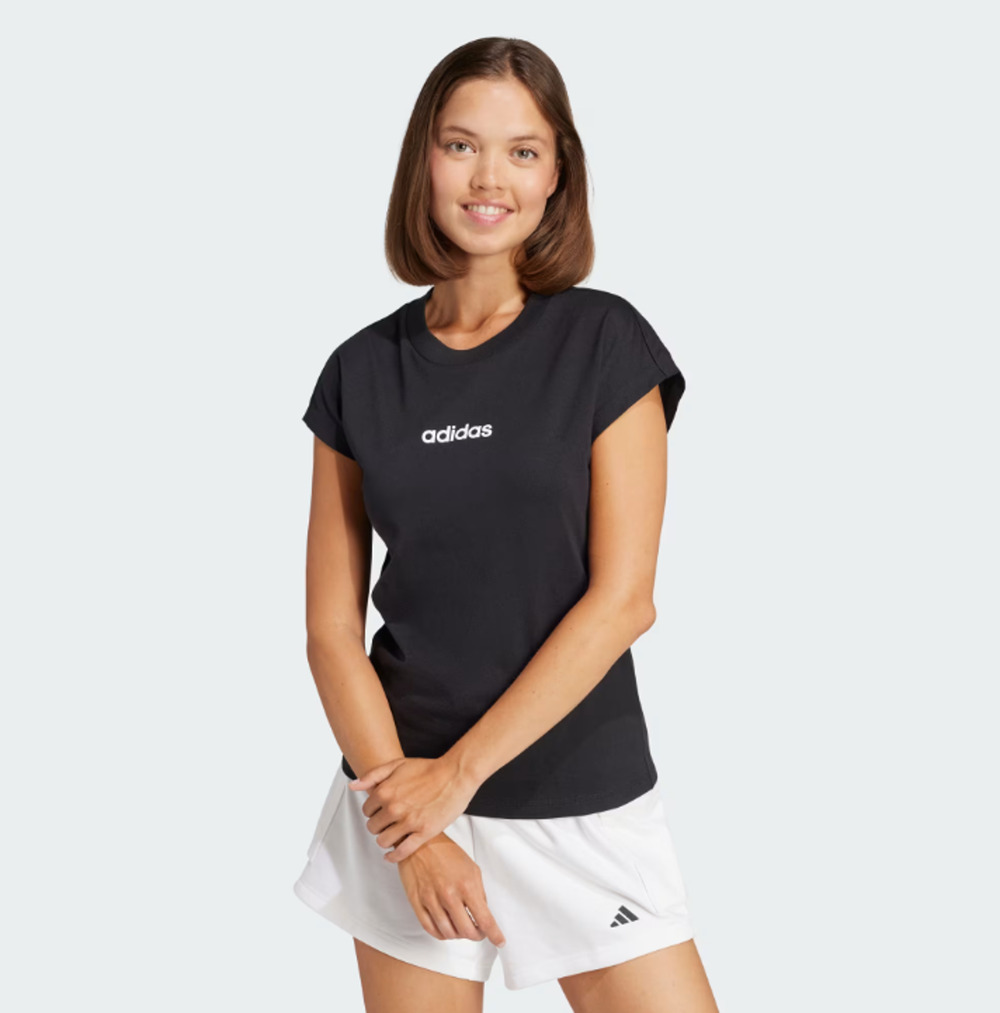 ADIDAS Women's Essentials Linear Cotton Tee Large Black White Short Sleeve NWT